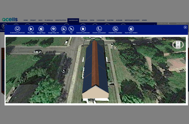 Planning of the system with the Q CELLS ROOFTOP PLANNER